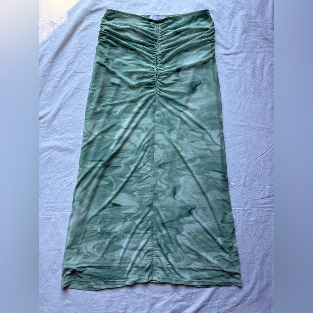 House of Harlow 1960 Mint Green Teal Tie Dye Ruched Maxi Skirt - Picture 11 of 11